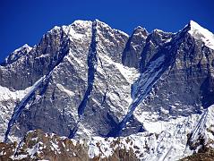 
Everest and the enormous south face of Lhotse, Lhotse Middle and Lhotse Shar close up from the upper Hongu Valley.
